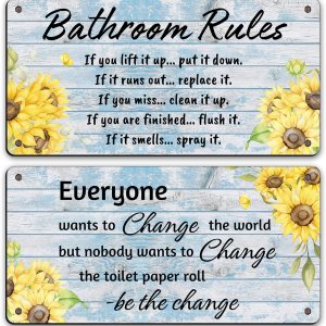 2 piezas de reglas de baño, decoración de pared divertidos de girasol, decoración de baño, decoración de playa, granja, decoración de baño de madera 2 piezas de reglas de baño, decoración de pared divertidos de girasol, decoración de baño, decoración de playa, granja, decoración de baño de madera