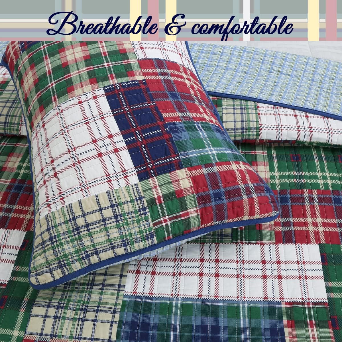 Cozy Line Home Fashions Daniel Denim – Juego de ropa de cama reversible de algodón a cuadros azules