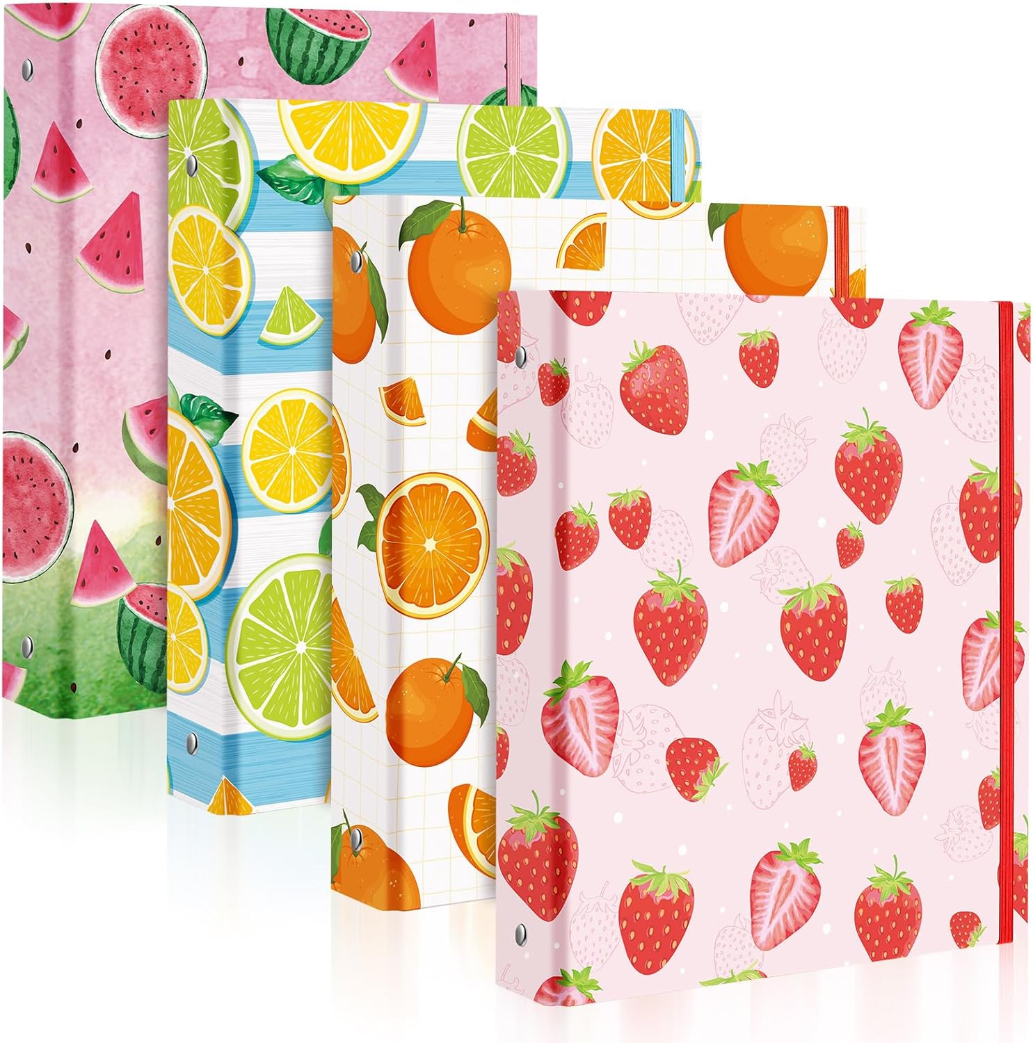 Fainne 4 Pcs Mini Binders 3 Ring Binder 1 Inch 5.5 x 8.5 Inch Cute Fruit Binders Mini Decorative Binders Bulk for School Office Classroom Supplies