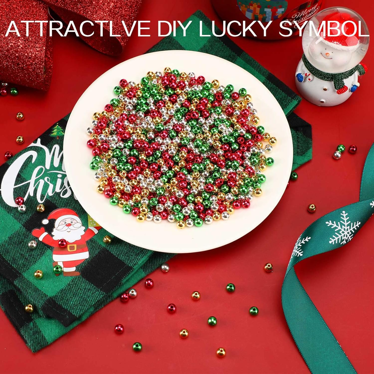 UPINS 1500 cuentas de Navidad para hacer joyas, pulseras de 0.236 pulgadas, redondas, pequeñas cuentas espaciadoras, cuentas para manualidades,