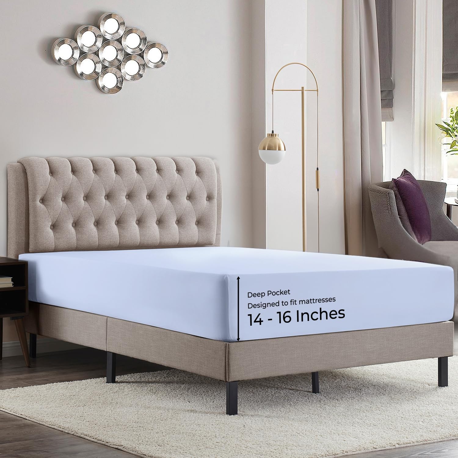 Empyrean Bedding Sábanas para cama de tamaño queen, sábanas bajeras de 14 a 16 pulgadas, tamaño queen, sábana bajera de bolsillo profundo, sábanas