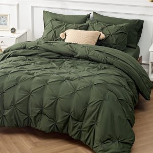Bedsure Juego de edredón verde oliva tamaño Queen, cama en una bolsa, tamaño Queen, 7 piezas, juego de ropa de cama verde oliva con edredones, Bedsure Juego de edredón verde oliva tamaño Queen, cama en una bolsa, tamaño Queen, 7 piezas, juego de ropa de cama verde oliva con edredones,