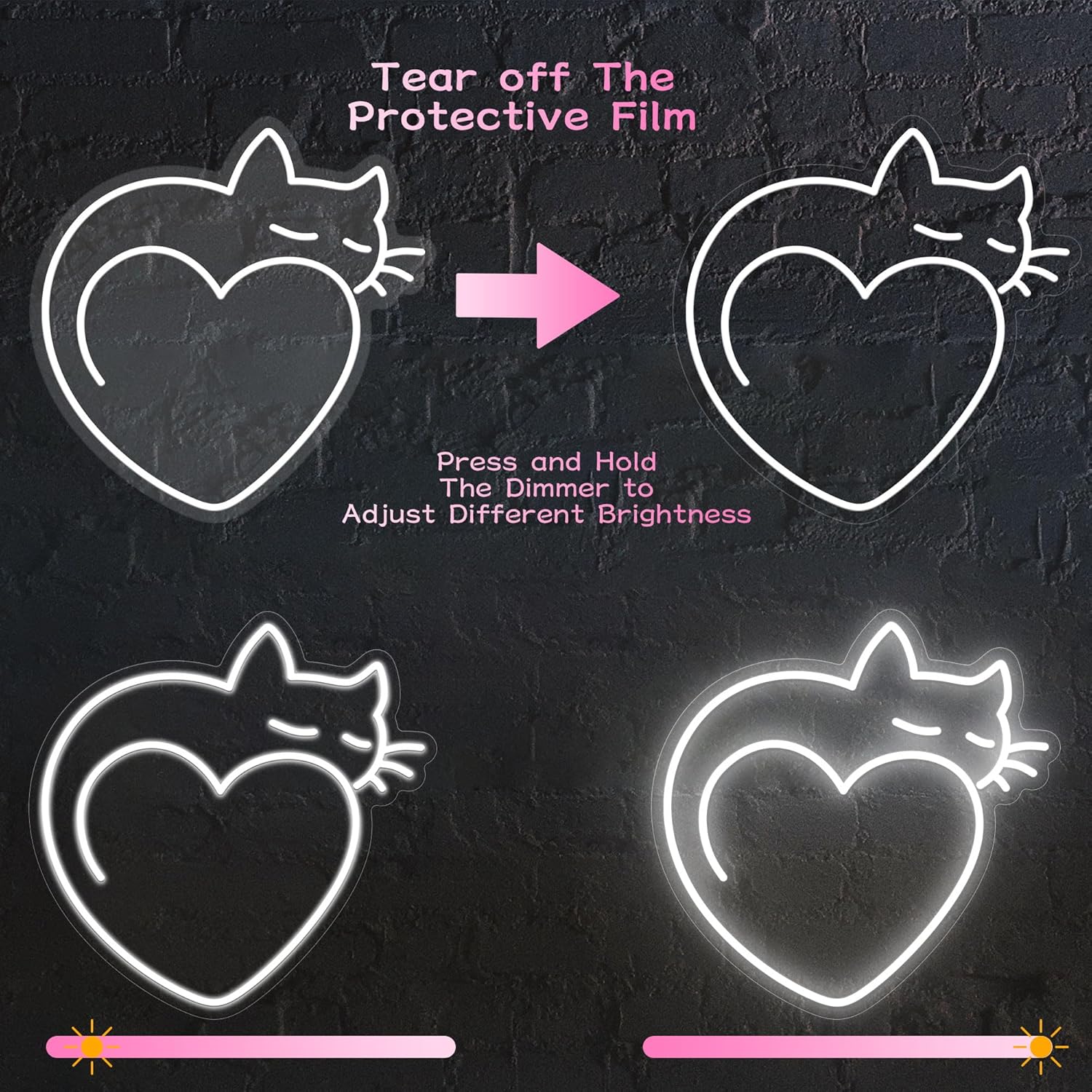 HAJAE Letrero de neón con diseño de gato para decoración de pared, luces LED de neón con diseño de gato de amor, decoración de fiesta, interruptor