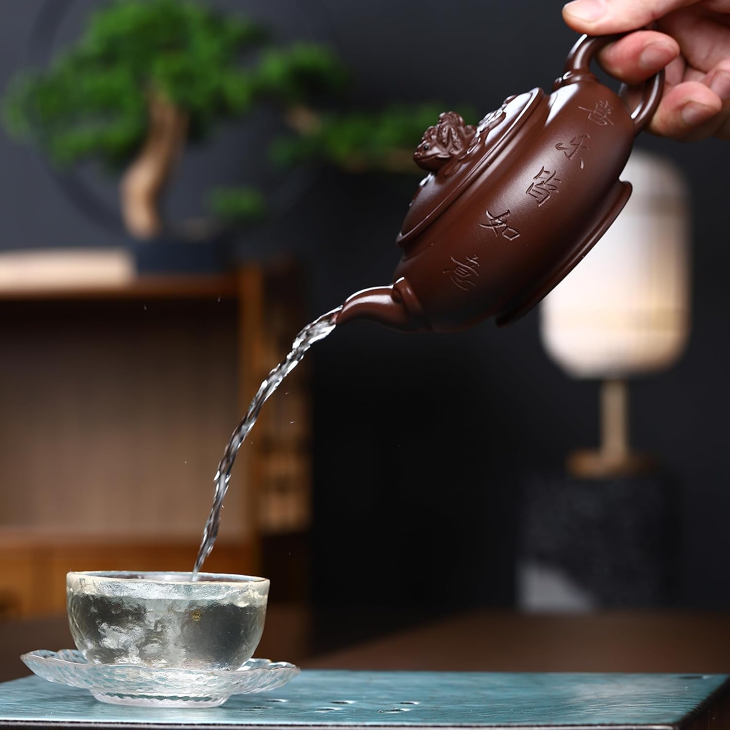 Zisha – Tetera de arcilla china Yixing hecha a mano, 10 onzas, infundir cerveza Kung Fu hojas sueltas (rana, arcilla púrpura Zini)