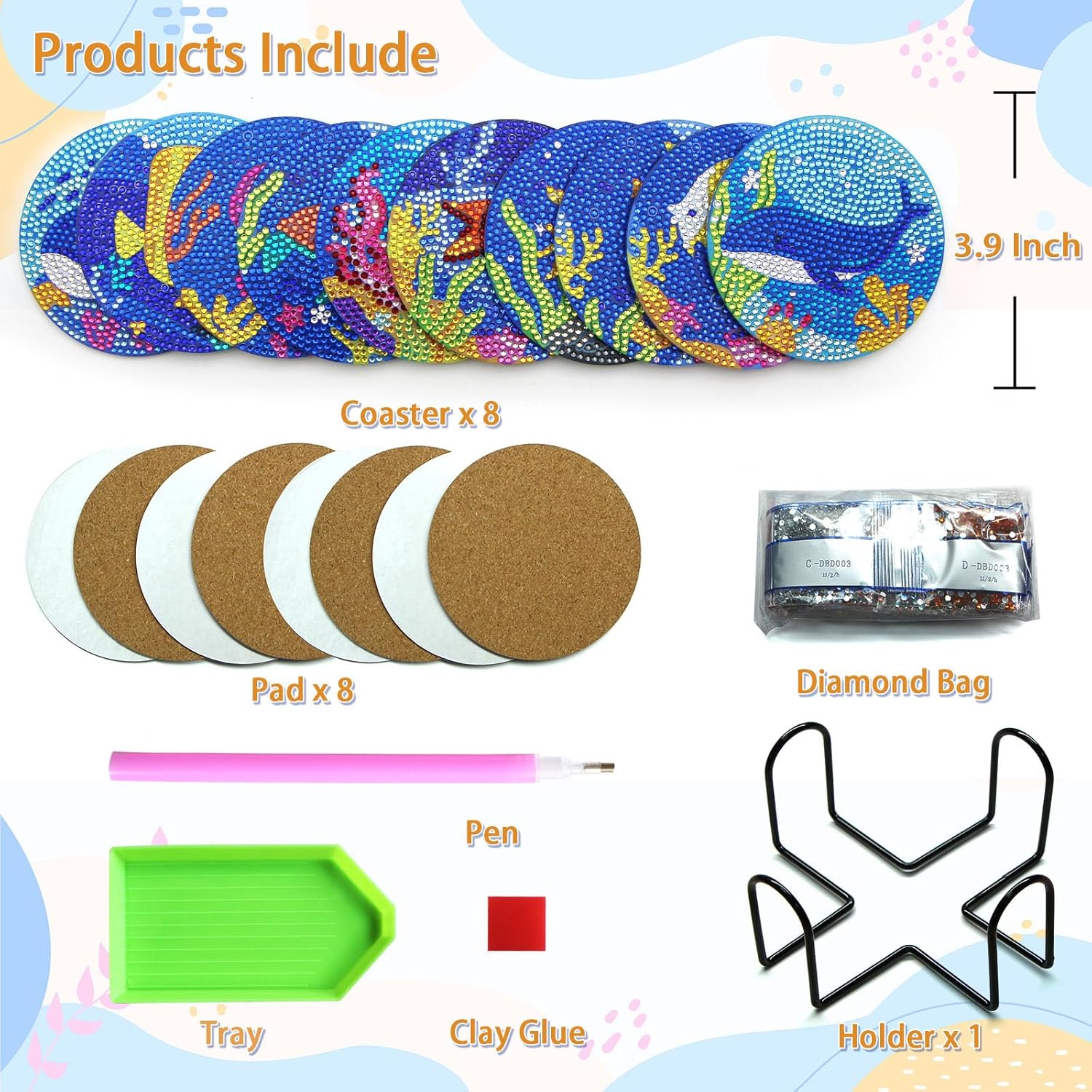 Libfx Kit de posavasos de arte de diamante con soporte, 10 posavasos de arte de diamante para adultos, niños, principiantes, regalos de manualidades