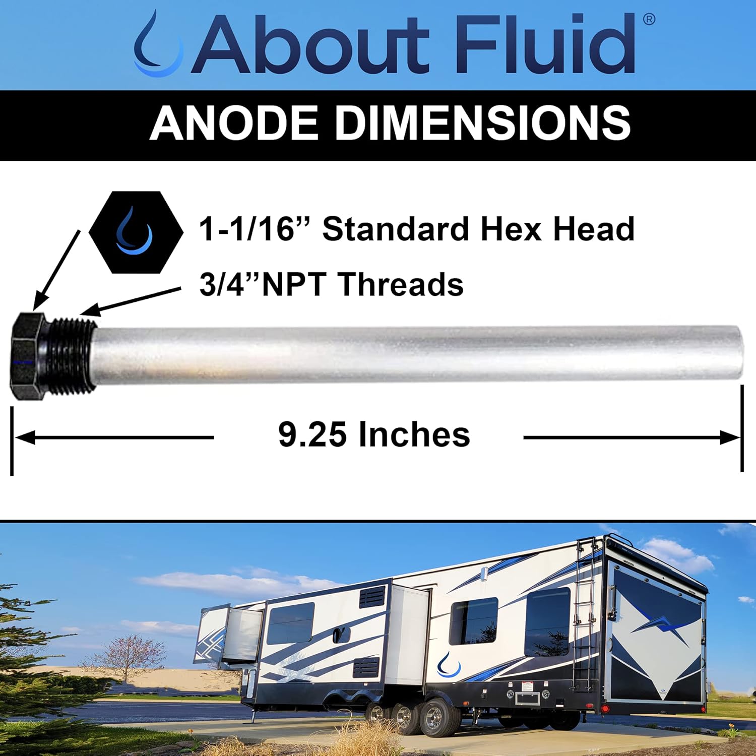 Barras de ánodo de magnesio RV de About Fluid Michigan, paquete de dos, lo mejor para agua de la ciudad, incluye rollo de teflón grande. Se adapta a