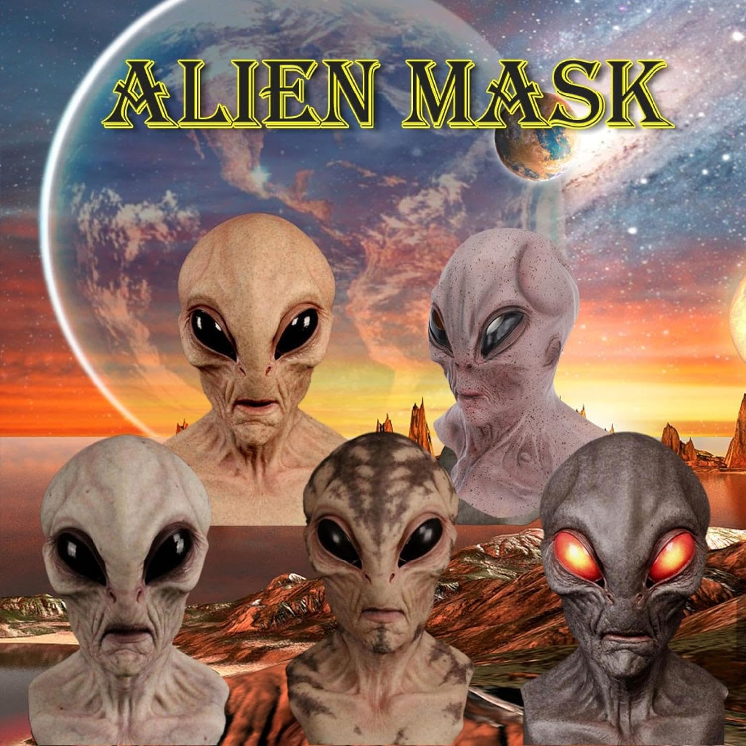 Máscara de alienígena de Halloween, máscara de simulación de alienígena aterradora, decoración de baile de graduación de