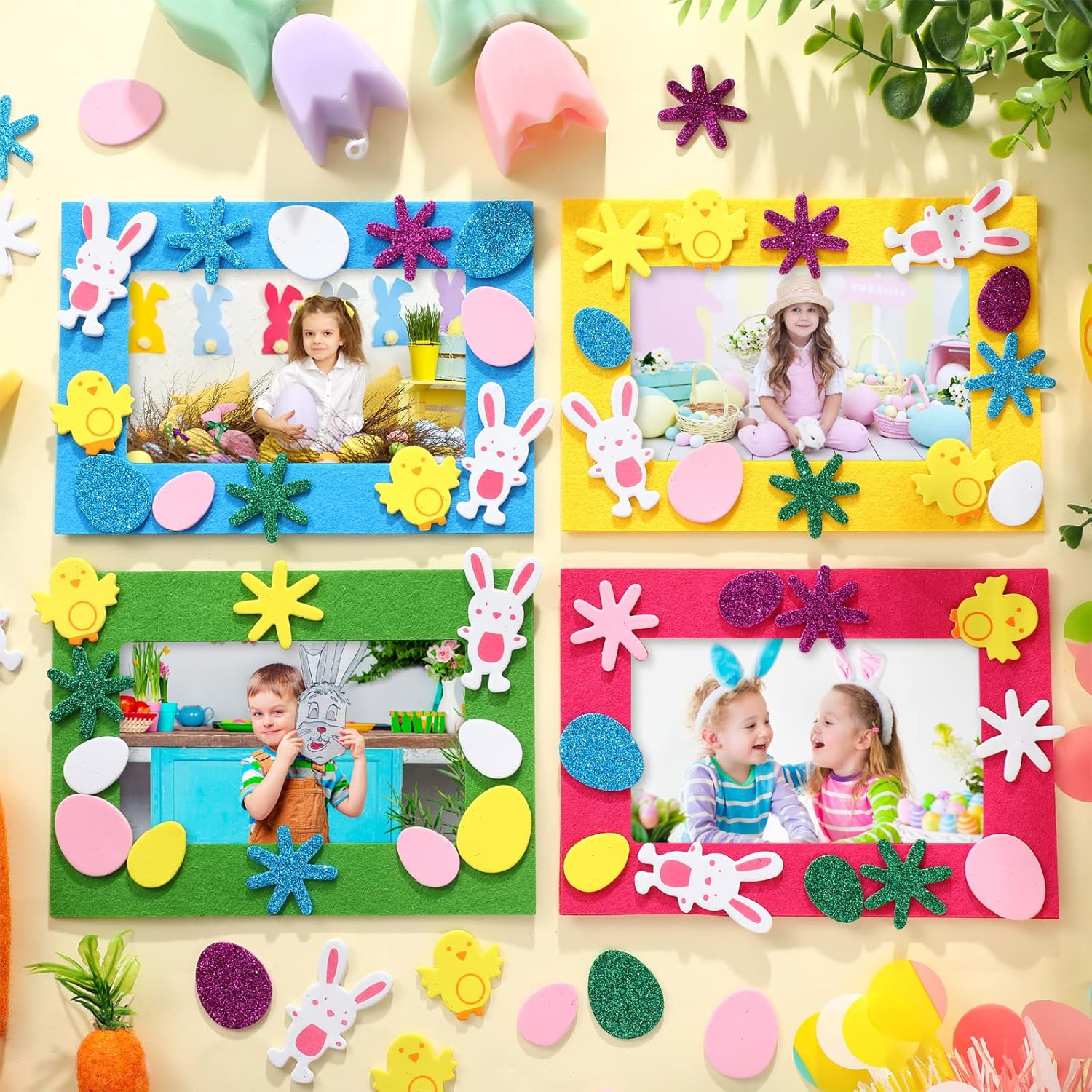 232 piezas de marcos de fotos de Pascua DIY Kit de manualidades para niños, 32 piezas de marcos de fotos de fieltro de otoño con 200 piezas de