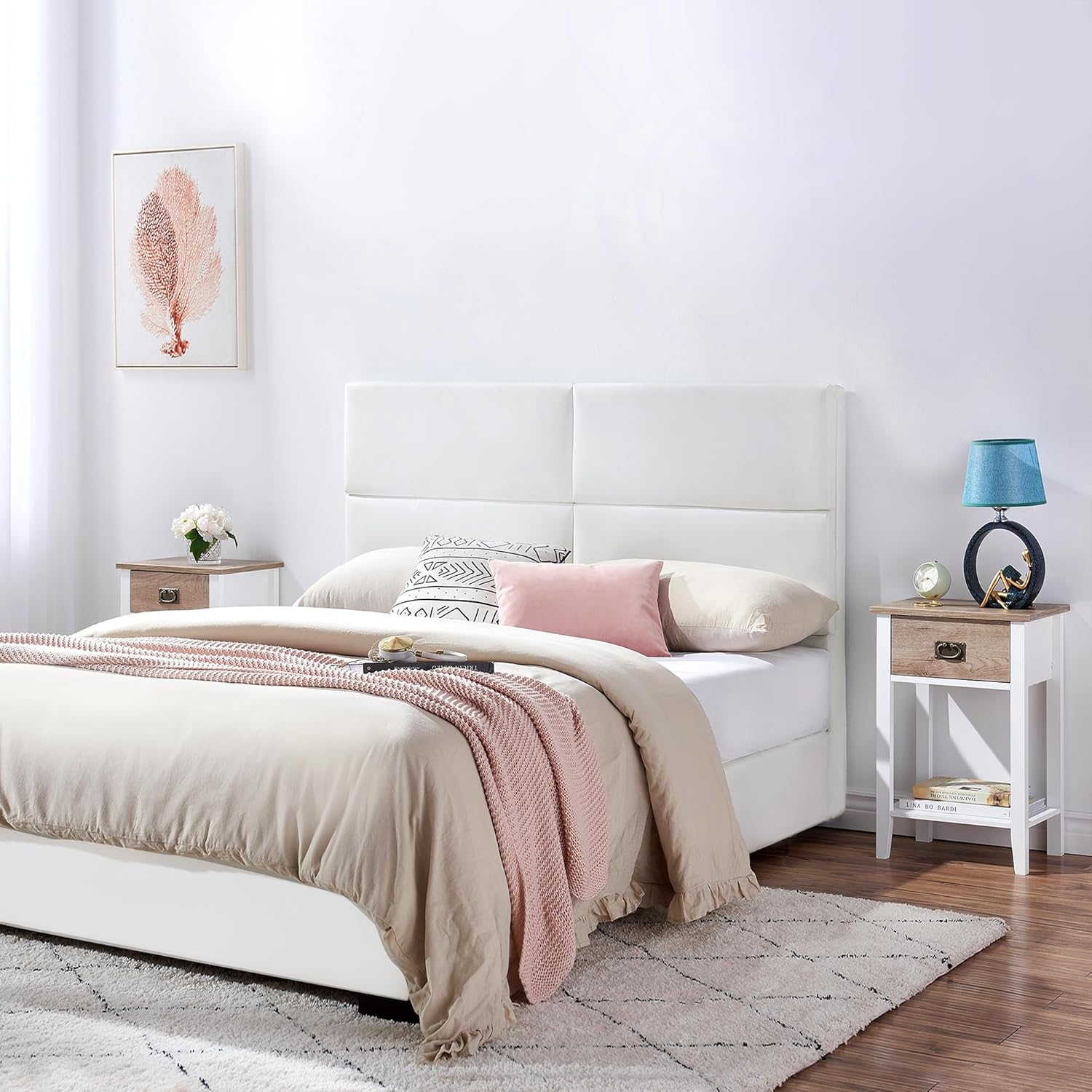 VECELO Juego de 2 mesitas de noche, mesa auxiliar con cajones para dormitorio, sala de estar, sofá, mesita de noche, muebles de acento vintage,