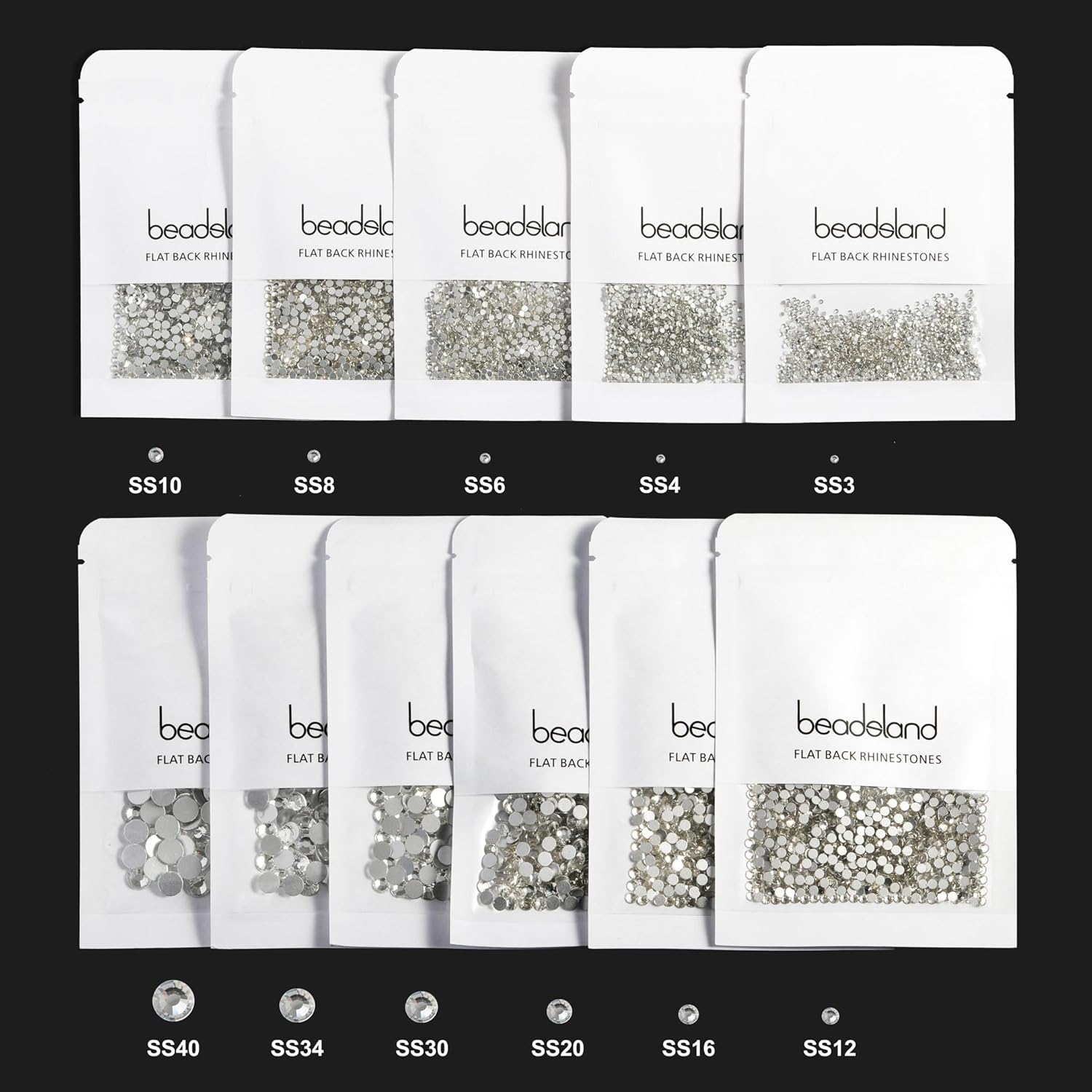 Beadsland Gemas redondas de cristal para decoración de uñas y arreglos artesanales (0.05 a 0.34 pulgadas)