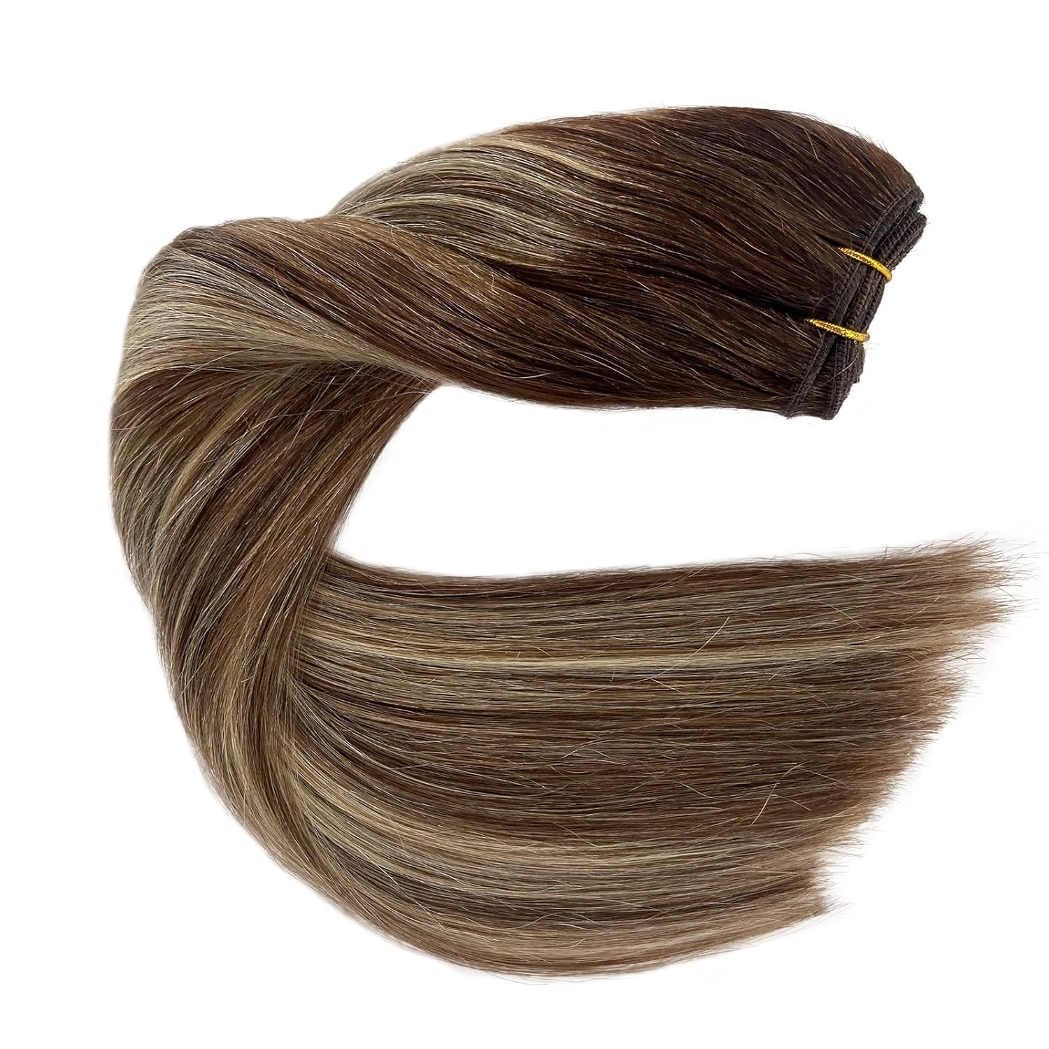 Extensiones de cabello humano real para coser, 20 pulgadas, extensiones de cabello humano de trama, 3.53 onzas, color marrón degradado, balayage,