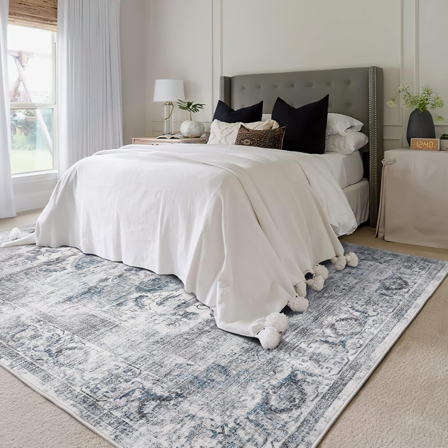 Alfombras de área de 4 x 6 pies con parte trasera antideslizante, resistentes a las manchas, lavables para sala de estar, dormitorio y comedor,