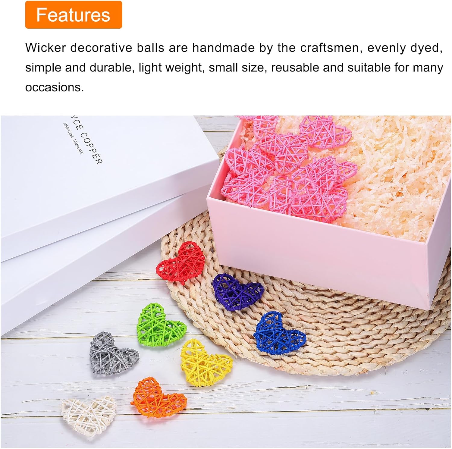 MECCANIXITY 20 piezas de jarrón de ratán en forma de corazón, relleno de ratán natural para decoración del día de San Valentín, boda, decoración del