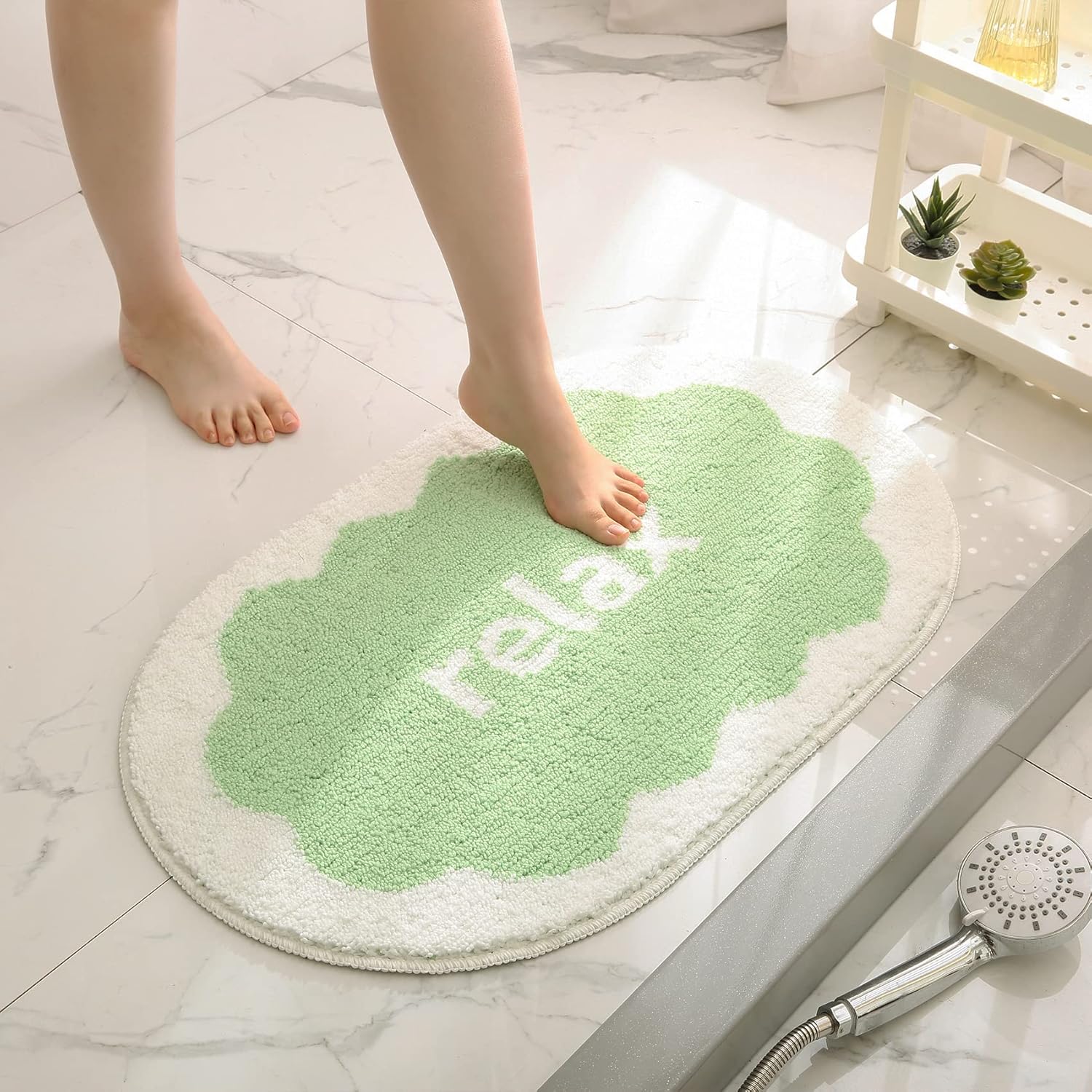 ERRLANER Alfombra de baño ovalada antideslizante con letras divertidas para relajarse, alfombra de baño de microfibra para inodorobañera