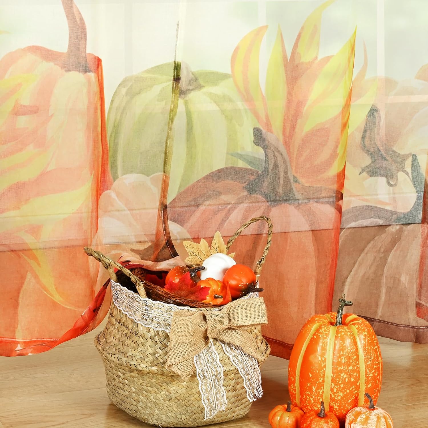 Alishomtll Cortinas traslúcidas de otoño de 63 pulgadas de largo, juego de 2 paneles de cortinas de otoño, decoración de pared, cortinas