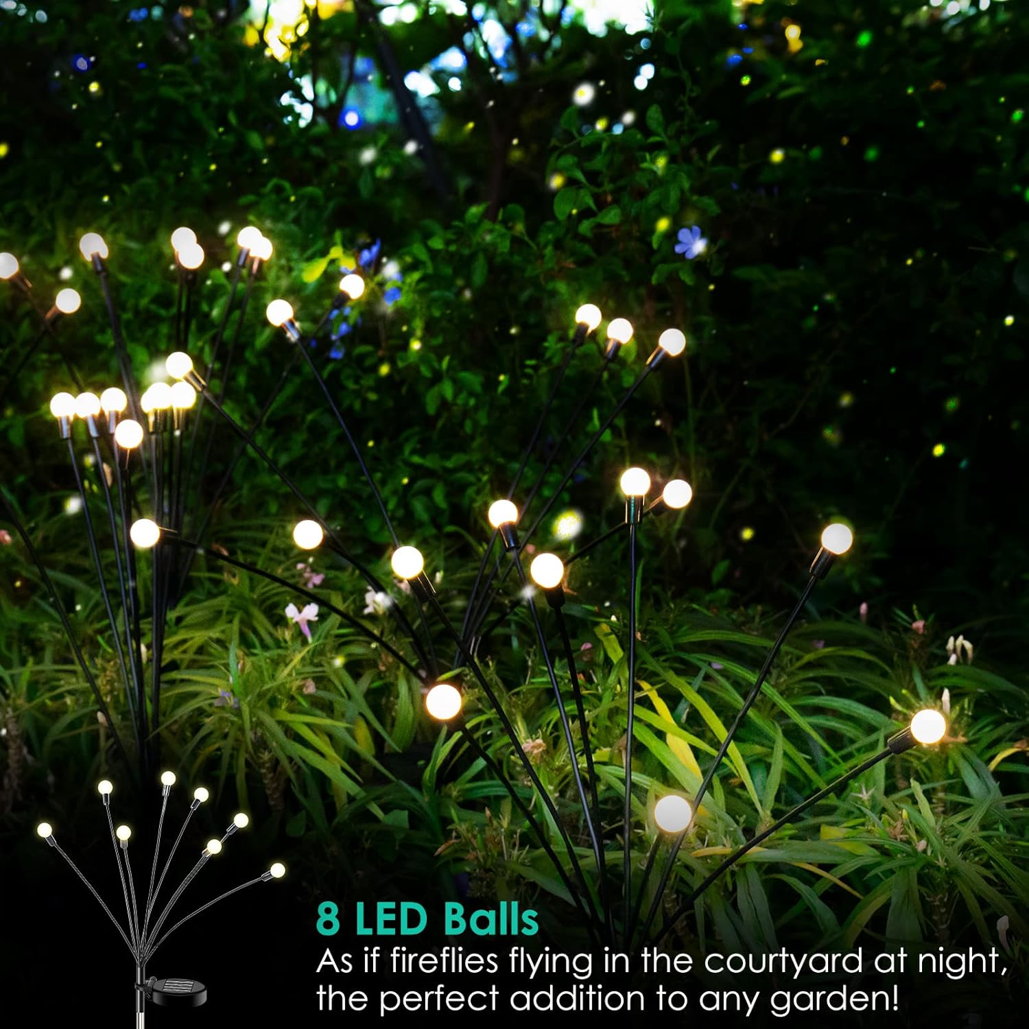 8 luces LED de luciérnaga alimentadas por energía solar, luces solares al aire libre, impermeables, luces decorativas de jardín solares para patio,