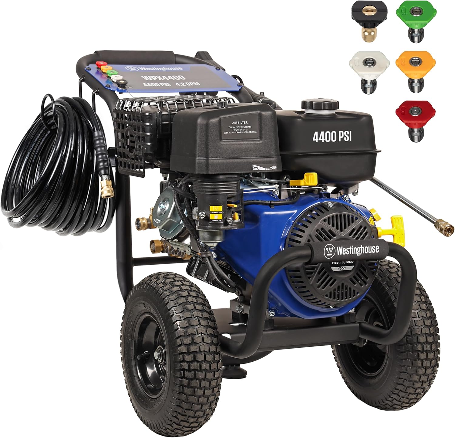Westinghouse WPX4400 Lavadora a presión de gas, 4400 PSI y 4.2 GPM máximo, pistola rociadora y varita, juego de 5 boquillas, para