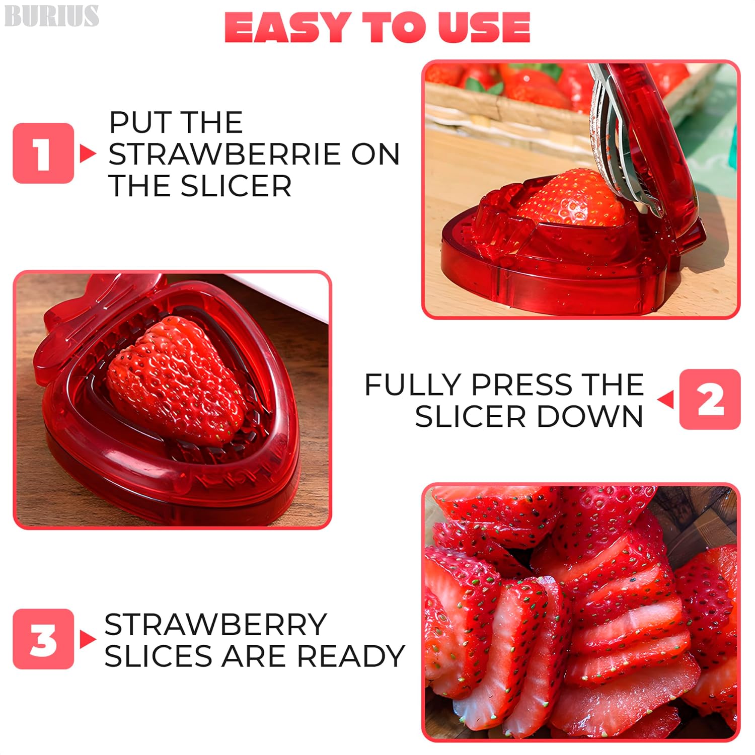 Cortador de fresas para utensilios de cocina, cortador de cocina BURIUS de fresa, cortador de huevos rojos, mini artilugios para herramienta de