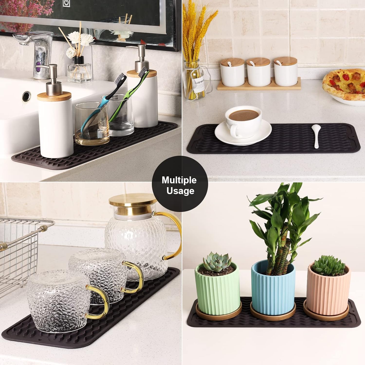 ZLR Tapete de silicona para secar platos para encimera de cocina, tapete ecológico de secado rápido, fácil de limpiar, tapete de secado multiuso,
