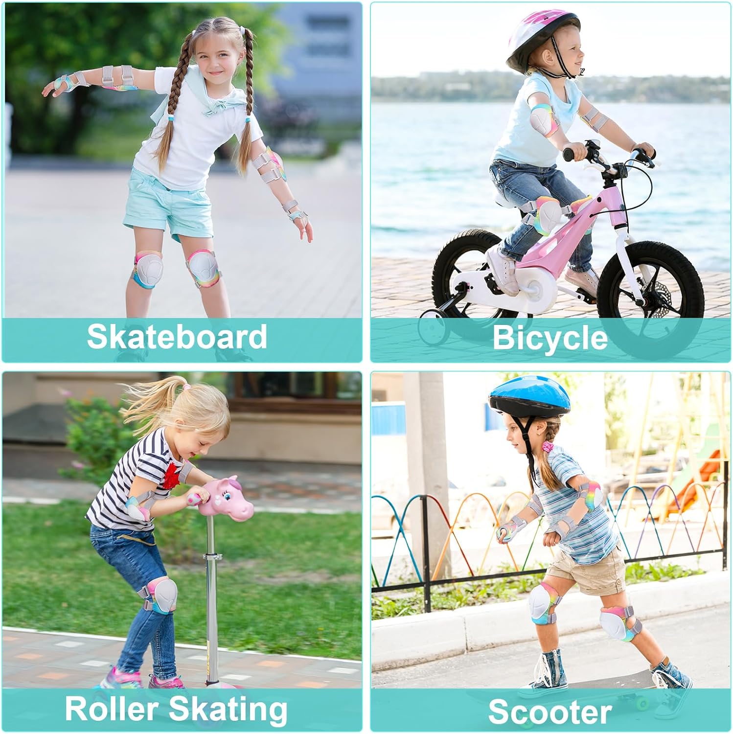 Lemmeko Rodilleras para niños, juego de rodilleras y coderas duraderas para niños y niñas de 3 a 8 años, cómodas rodilleras y coderas para patineta,