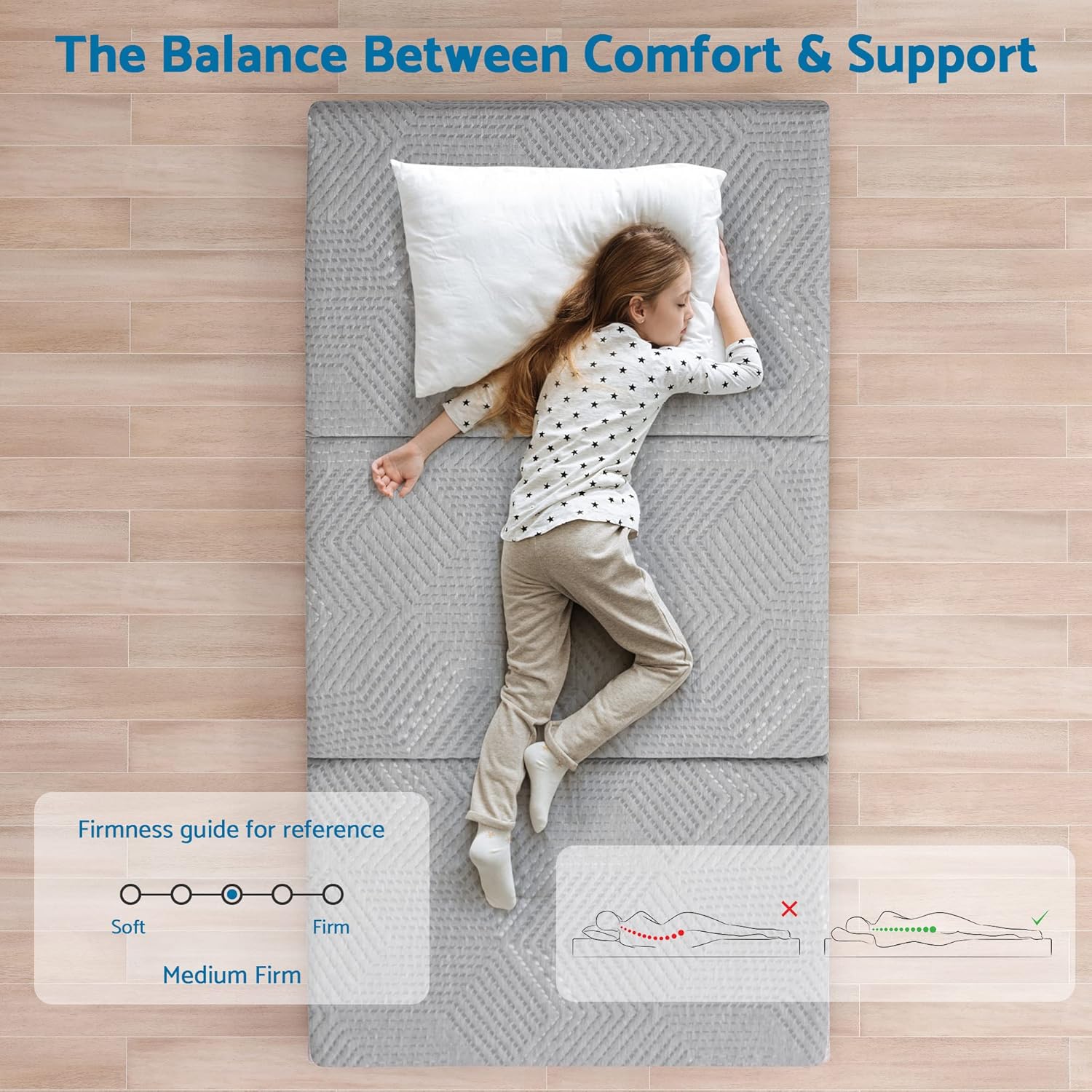 IULULU Colchón plegable, cubrecolchón de espuma viscoelástica de tamaño individual de 4 pulgadas con funda transpirable y lavable, colchón portátil