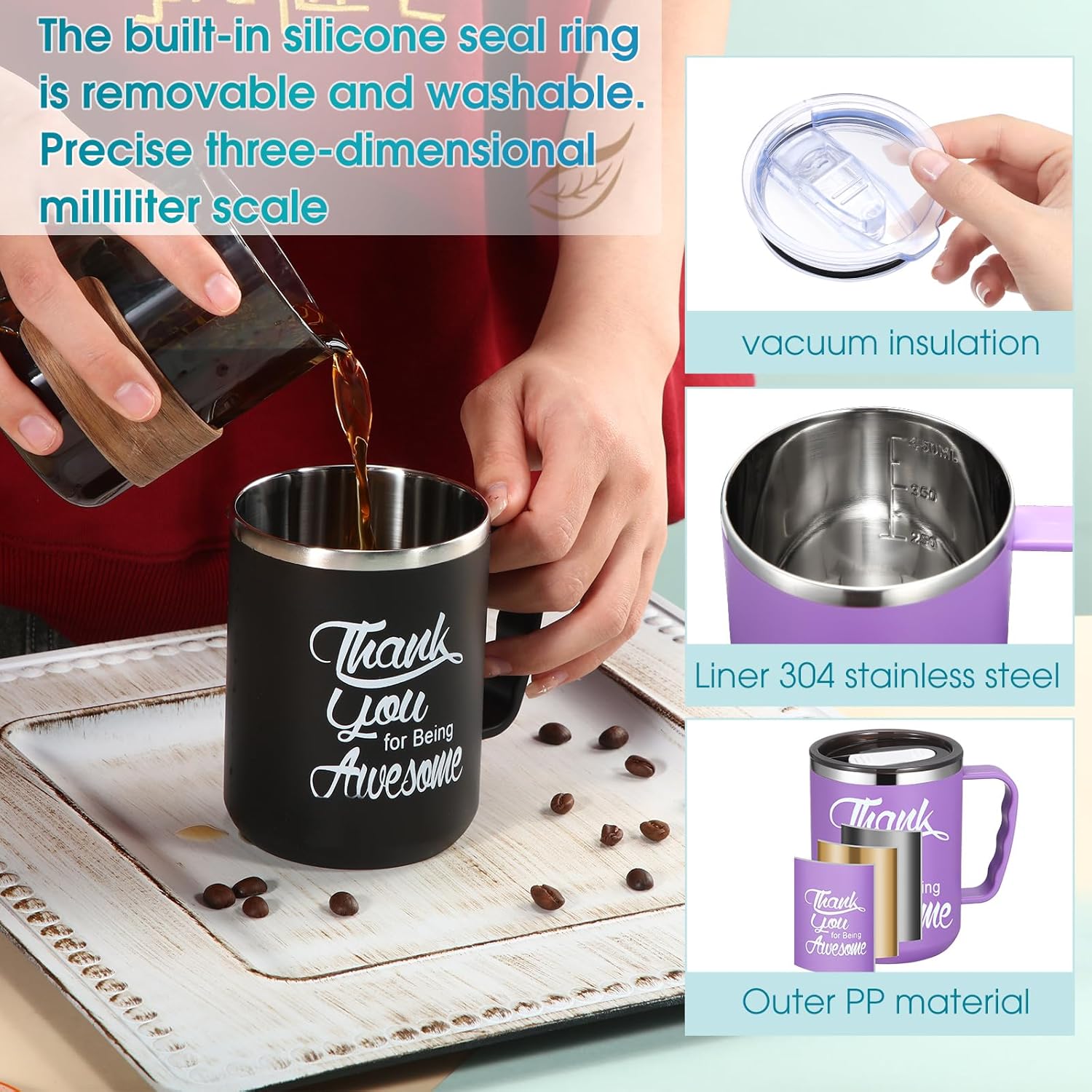 Umigy 24 tazas de café de agradecimiento a los empleados, regalo de agradecimiento por ser impresionante, taza de campamento de 17 onzas con asa,