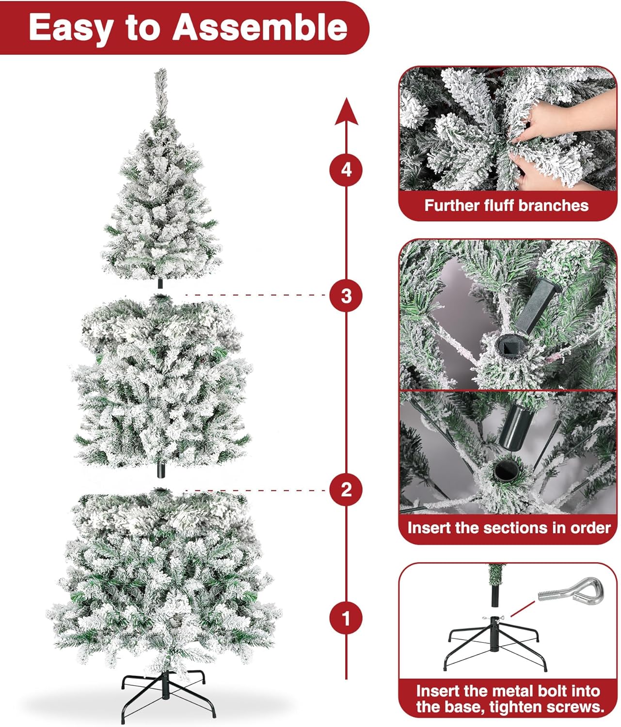 Árbol de Navidad con forma de lápiz de nieve de 7.5 pies, árbol de Navidad artificial de esquina delgada sin iluminación con 641 puntas de rama,