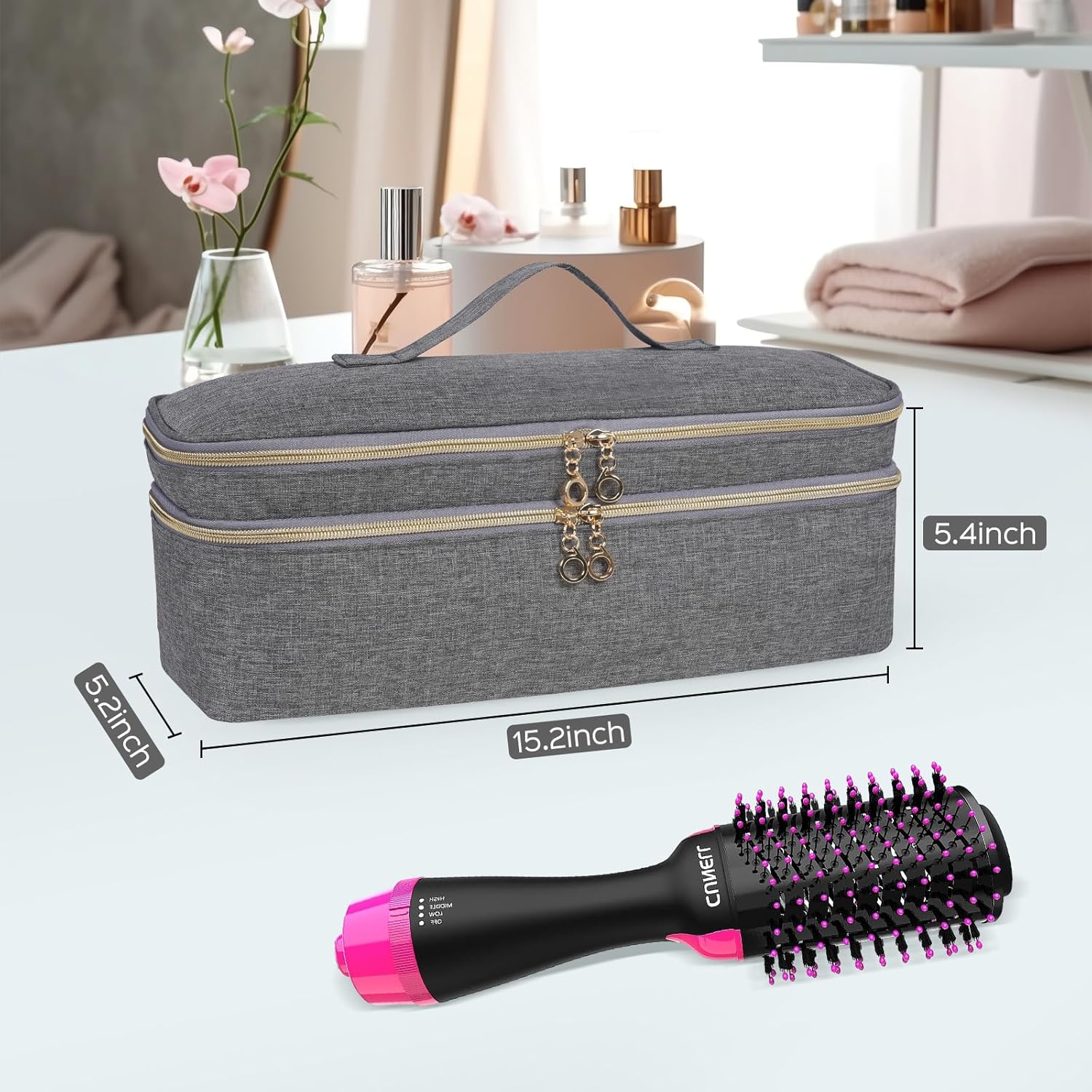 WINZEDGE Estuche de transporte de viaje de doble capa para secador de pelo Revlon de un solo paso y cepillo de aire caliente voluminizador, bolsa