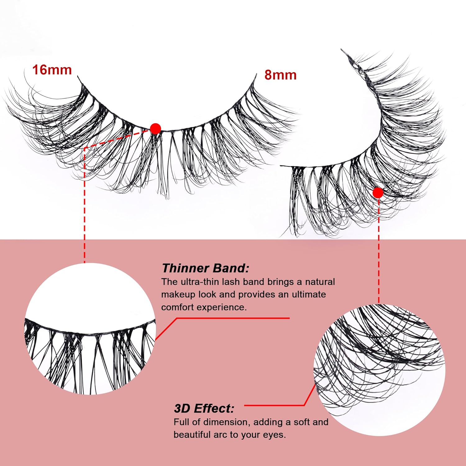 EXTENIFY Pestañas postizas naturales de 0.631 pulgadas, pestañas postizas 3D de visón sintético, banda fina, pestañas de ojo de gato, ligeras,