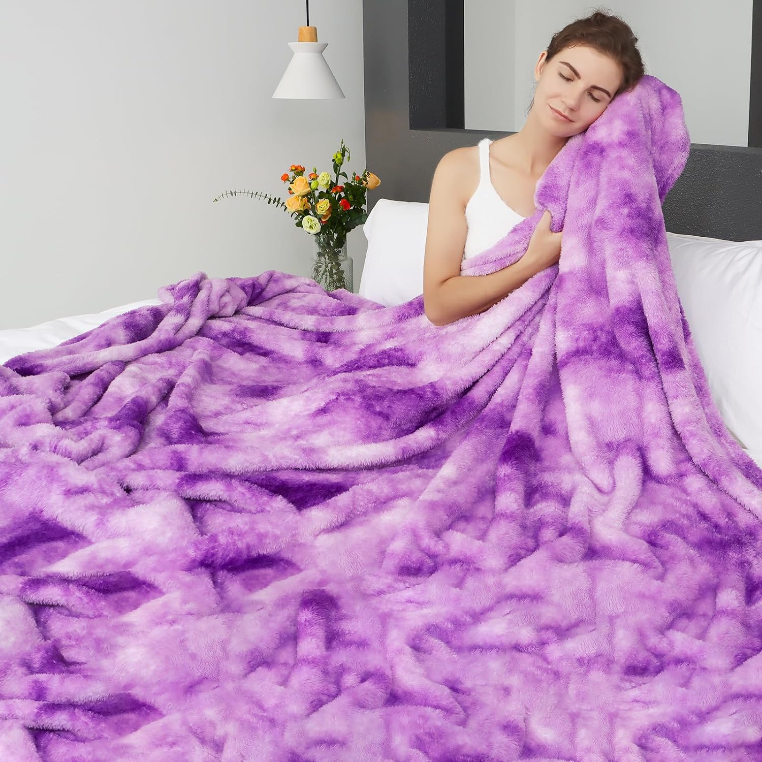 MUGD Mantas suaves mullidas de forro polar para cama individual, manta cálida para cama