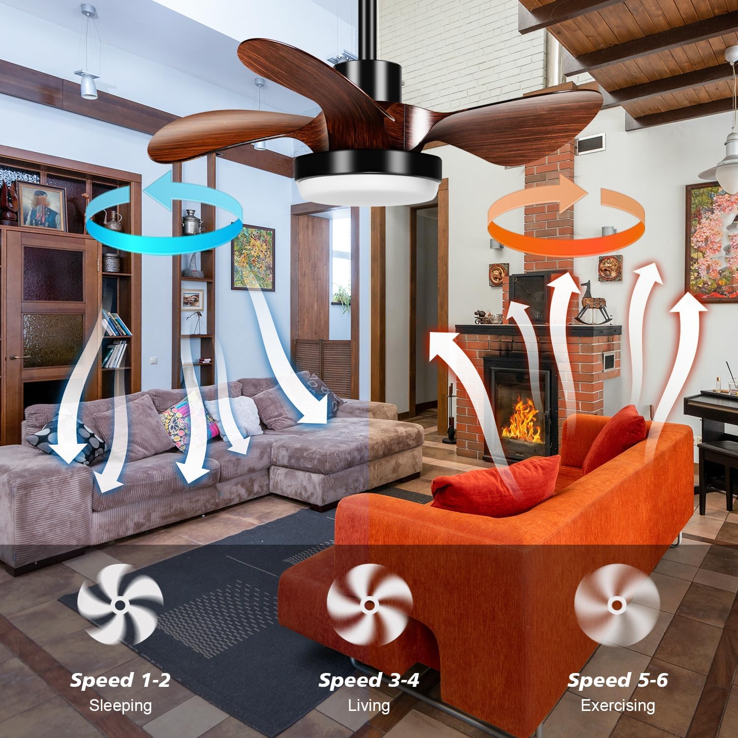 Ventilador de techo de habitación pequeña de 25 pulgadas con luz, ventilador de techo moderno de perfil bajo regulable de 3 aspas con luz y control