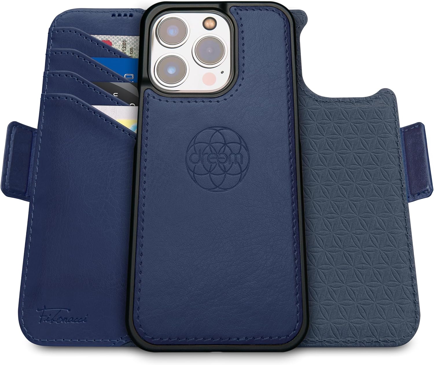 Dreem Fibonacci – Funda tipo cartera para iPhone 15 Pro Max  Funda 2 en 1 a prueba de golpes y funda desmontable de piel vegana, compatible con