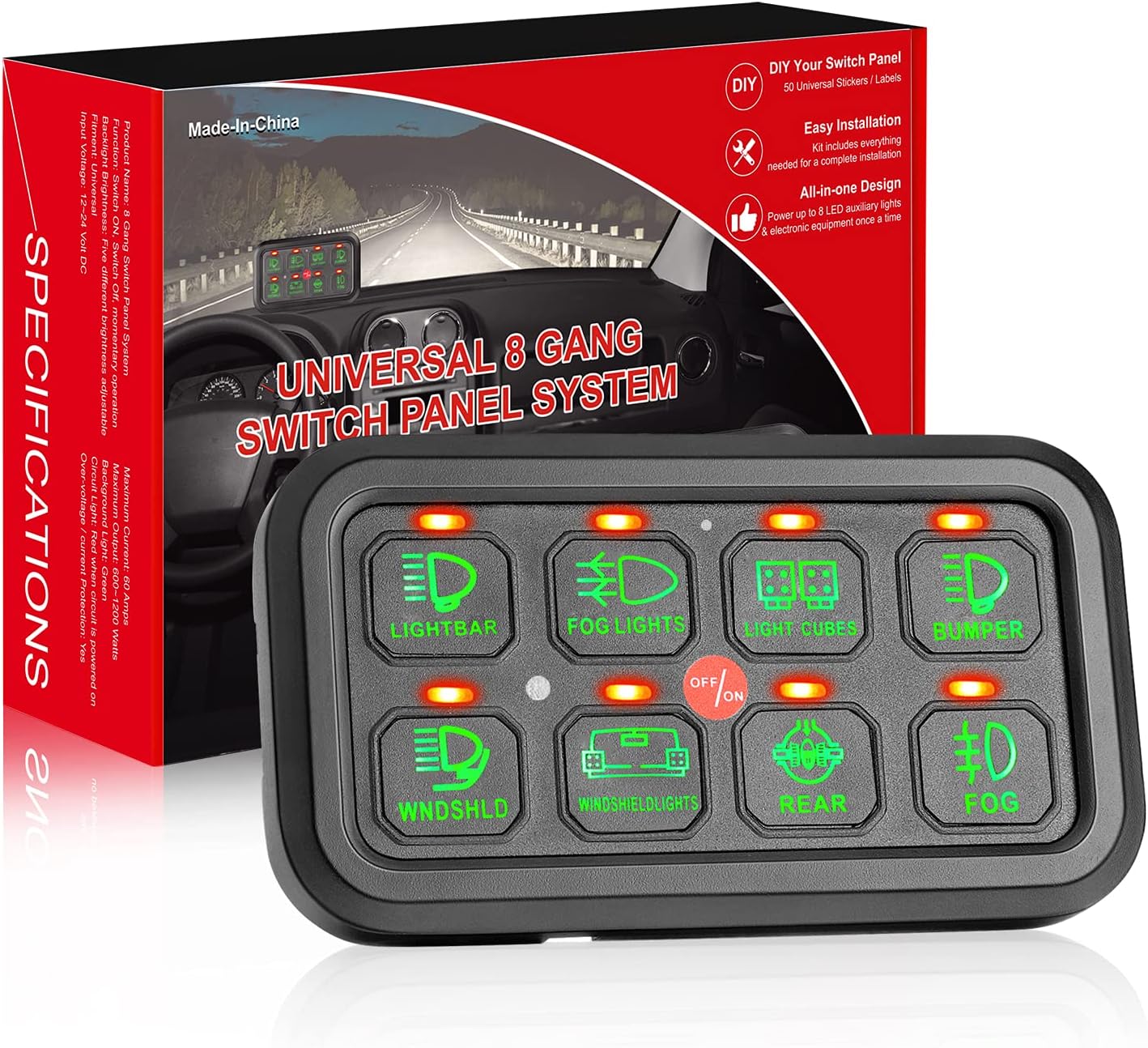 OFFROADTOWN – Panel de interruptor de 8 bandas, interruptor LED de encendido y apagado para automóvil, sistema de relé de control de circuito, caja
