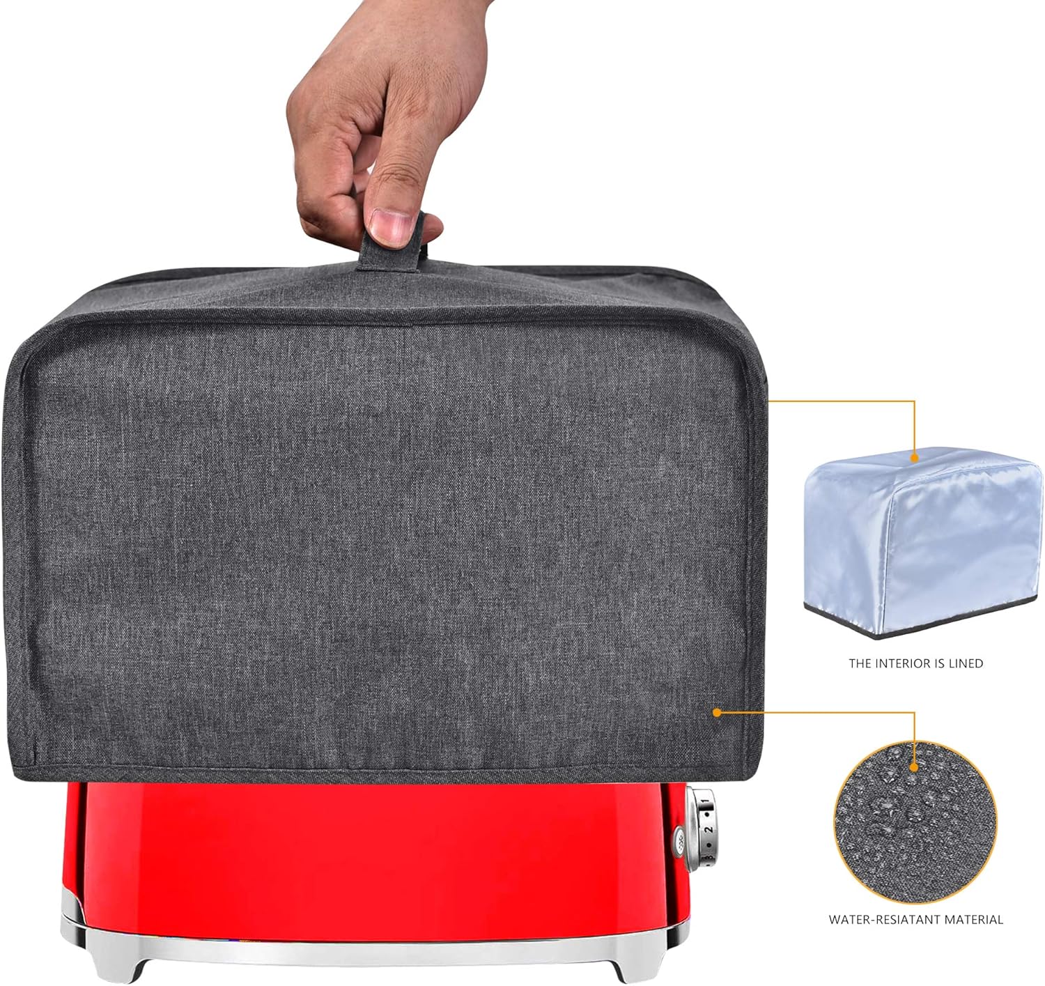 Funda para tostadora con 2 bolsillos, puede contener cuchillos y pinzas para tostadora, cubierta para electrodomésticos con asa superior, protección