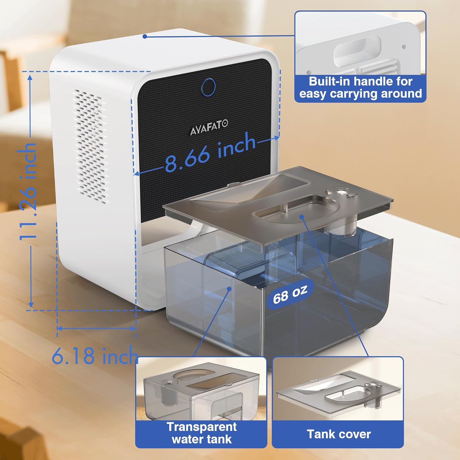 Deshumidificador para el hogar, deshumidificador pequeño de 68 onzas con apagado automático y luz LED colorida, deshumidificador portátil con