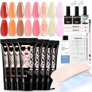 Morovan Kit de iniciación de uñas de poligel 8 colores con purpurina kit de gel de uñas con lámpara UV para principiantes, kit de extensión de gel Morovan Kit de iniciación de uñas de poligel 8 colores con purpurina kit de gel de uñas con lámpara UV para principiantes, kit de extensión de gel