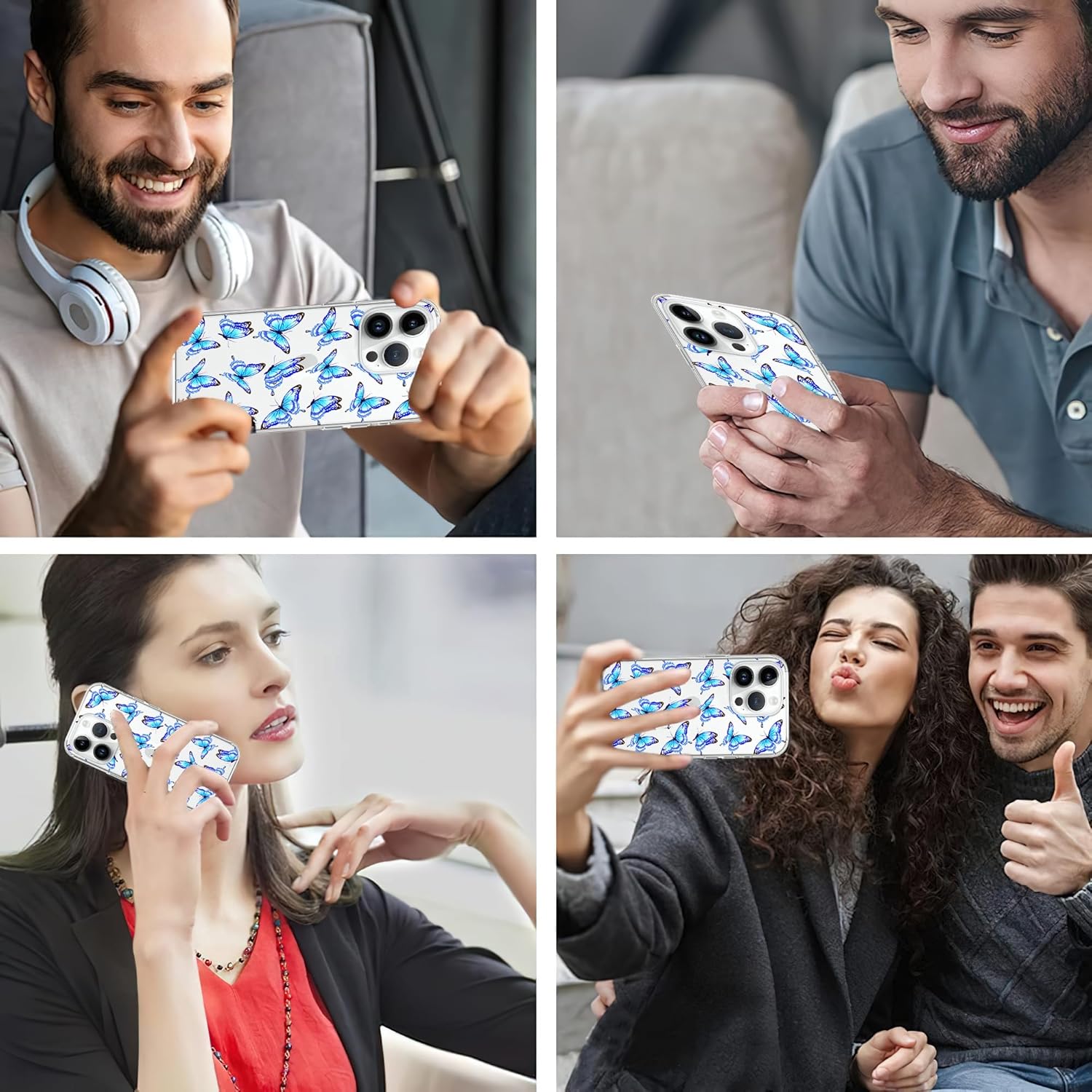 Bonita funda estética de mariposa azul transparente compatible con iPhone 15 Pro Max de 6.7 pulgadas (2023), funda protectora de TPU suave y delgada