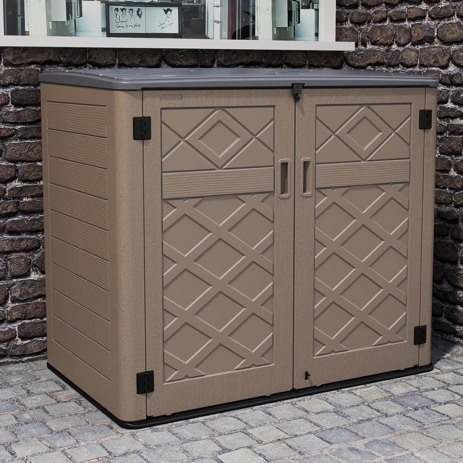 HOMSPARK Cobertizo de almacenamiento al aire libre más grande, caja de almacenamiento para exteriores de 48 pies cúbicos, impermeable, armario de