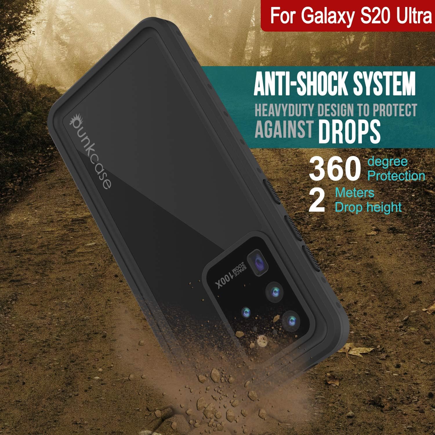 PunkCase S20 Ultra – Funda impermeable serie StudStar ajuste delgado certificado IP68 a prueba de golpes a prueba de suciedad a prueba de nieve