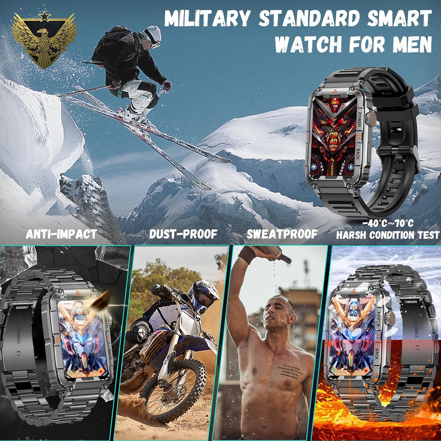 niolina Reloj inteligente para teléfonos Android iOS con respuesta y llamadas de 1.57 pulgadas, monitor de fitness HD para hombres, con contador de