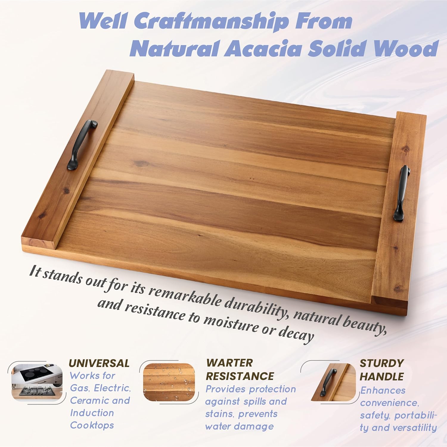 BLUEWEST Cubierta de estufa de tabla de fideos, cubierta superior de estufa de madera de acacia para quemadores de gas y estufa eléctrica, cubierta