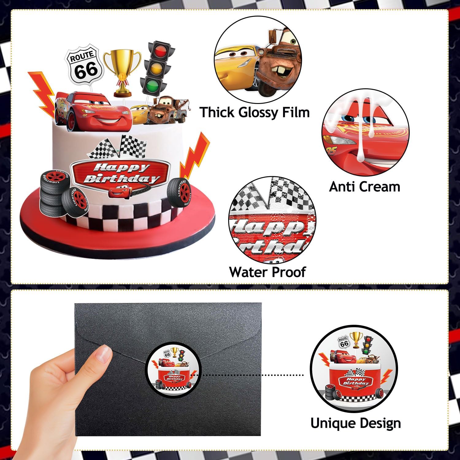 10 piezas de decoración de pasteles de autos de carreras, decoración de pasteles de autos de carreras, bandera a cuadros, decoración de pasteles con
