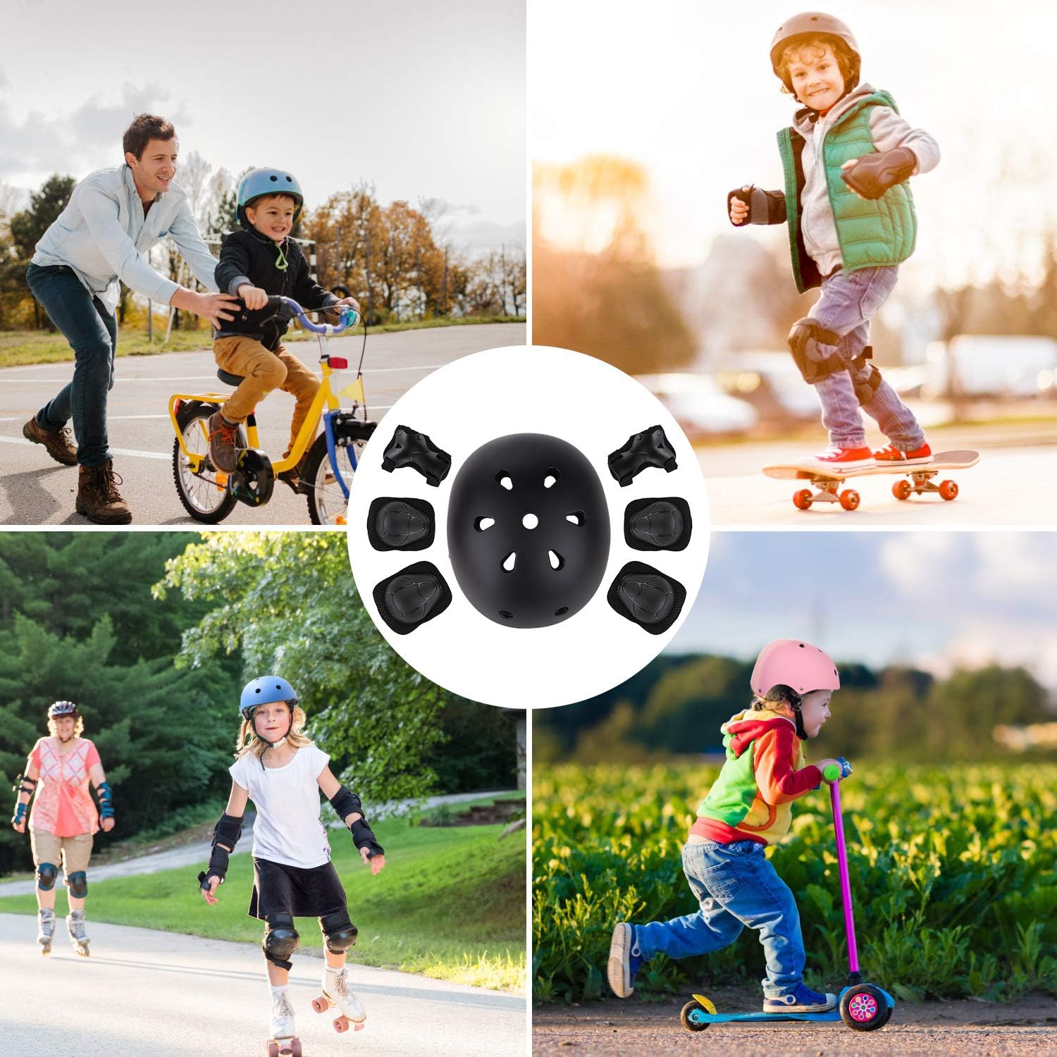 Juego de casco de bicicleta para niños, rodilleras, juego de almohadillas para casco, juego de equipo de protección ajustable para niñas y niños de