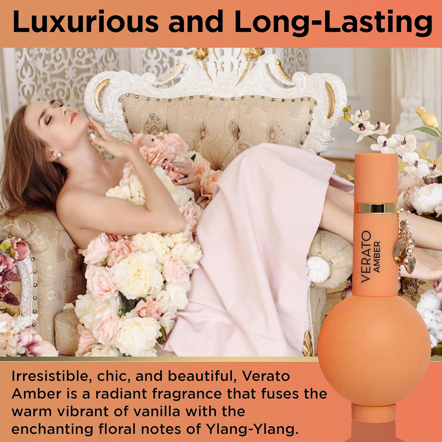 MIRADA Verato Amber, Eau de Parfum para mujer (EDP) 3.4 FL. Oz (3.4 fl oz), Perfume de mujer con notas de ylang-ylang, flores blancas, frangipani,