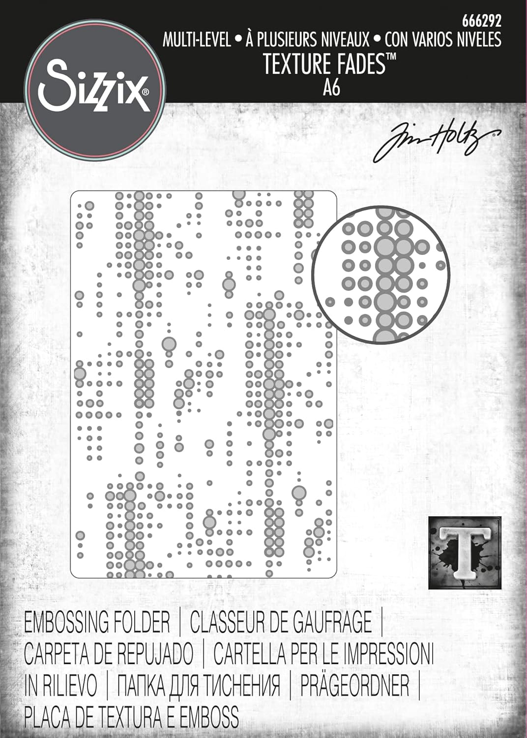 Sizzix Level Texture Fades 666292 – Carpeta de estampado punteada por Tim Holtz, multicolor