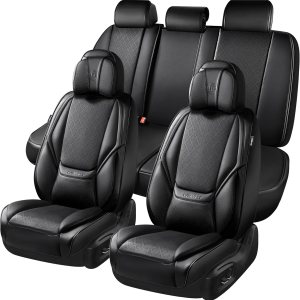 CAR PASS Fundas de asiento de automóvil de piel de napa para 5 asientos, soporte lumbar de lujo, impermeables, transpirables, duraderas, todas las CAR PASS Fundas de asiento de automóvil de piel de napa para 5 asientos, soporte lumbar de lujo, impermeables, transpirables, duraderas, todas las