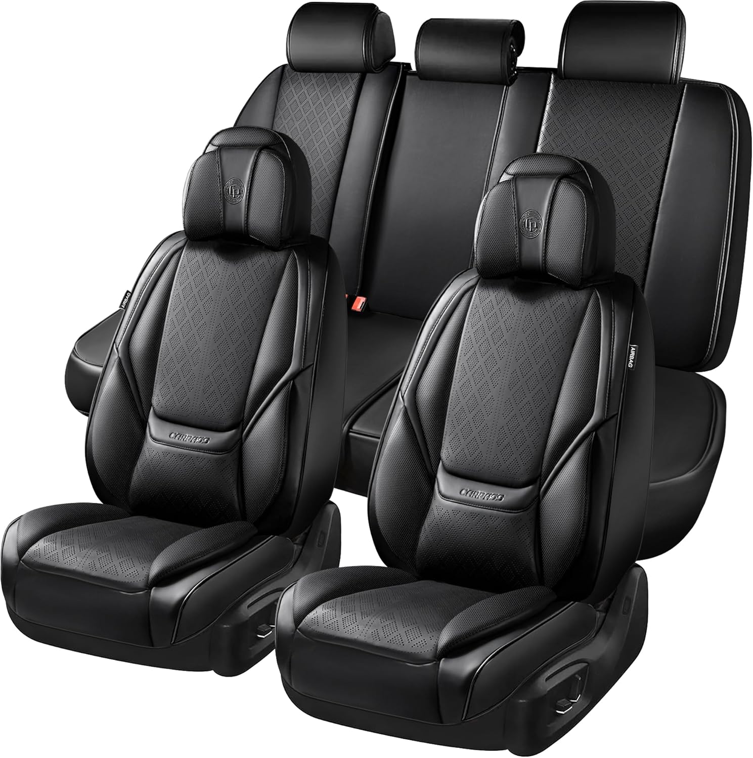 CAR PASS Fundas de asiento de automóvil de piel de napa para 5 asientos, soporte lumbar de lujo, impermeables, transpirables, duraderas, todas las