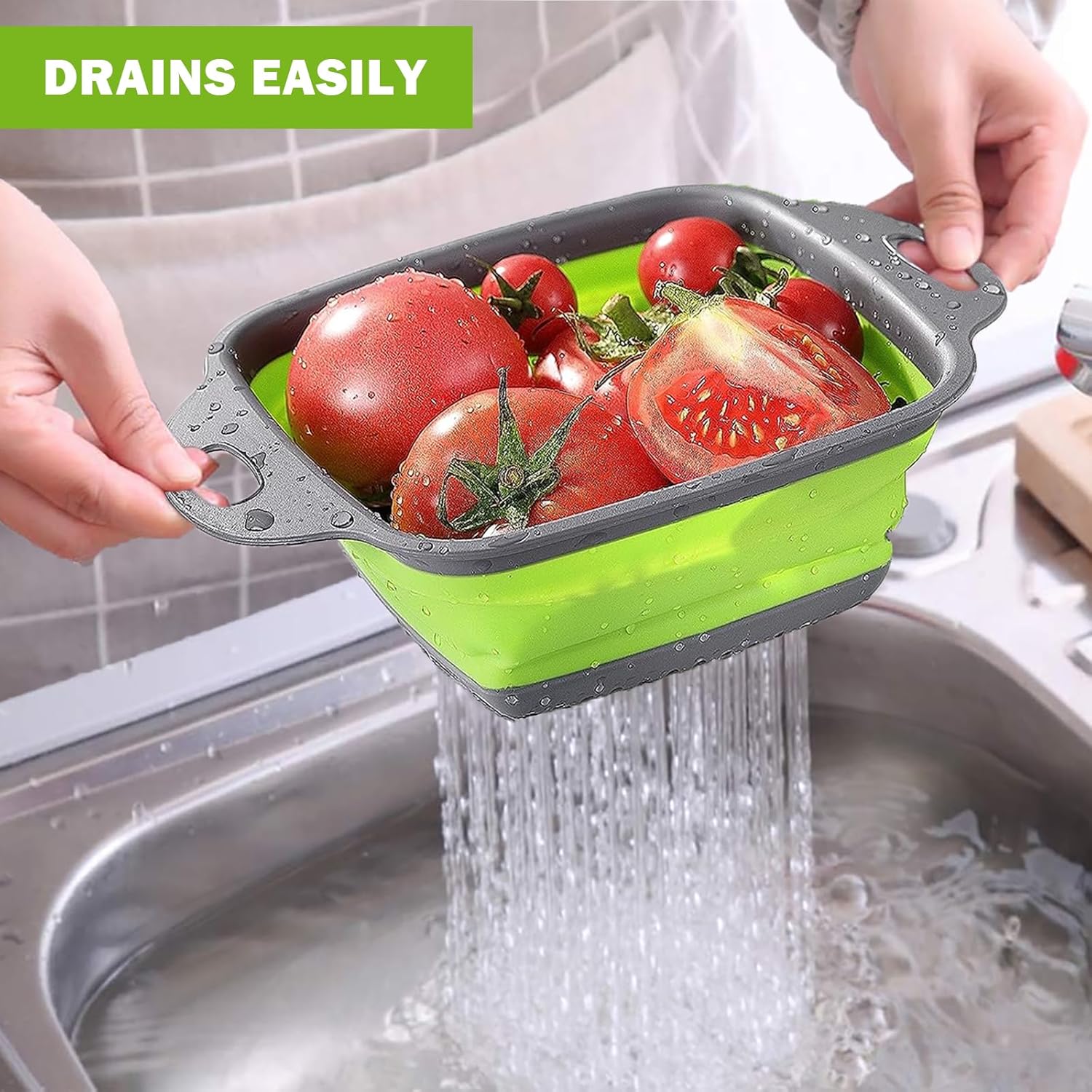 3 coladores plegables de silicona, colador plegable KEKIMO con 9.5 pulgadas, 11.4 pulgadas y 13.8 pulgadas, ideal para drenar pasta, verduras y