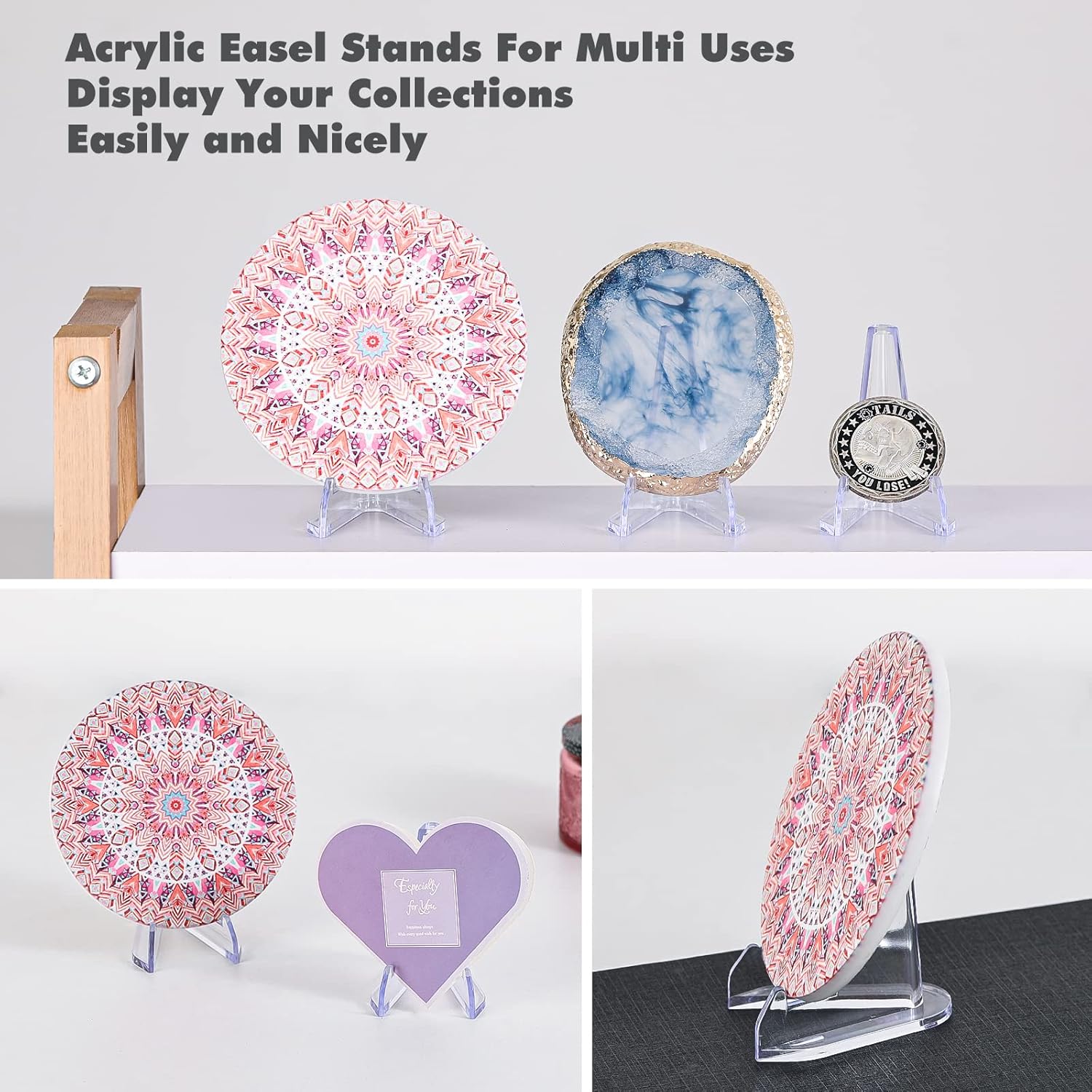 Soporte de exhibición de monedas transparente  Mini caballete de plástico  Soportes acrílicos para monedas Air-Tite  Tarjeta  Relojes de bolsillo