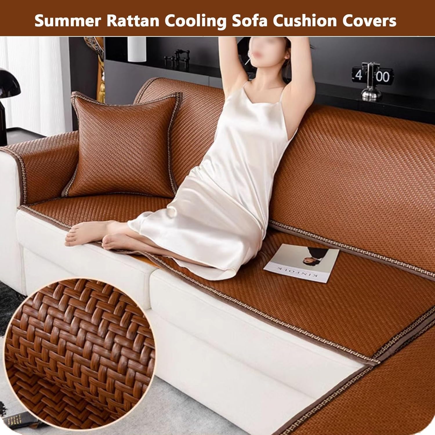 Fundas de sofá refrescante de ratán de verano para 234 plazas, funda de sofá modular de bambú transpirable, funda de cojín reclinable para sofá,